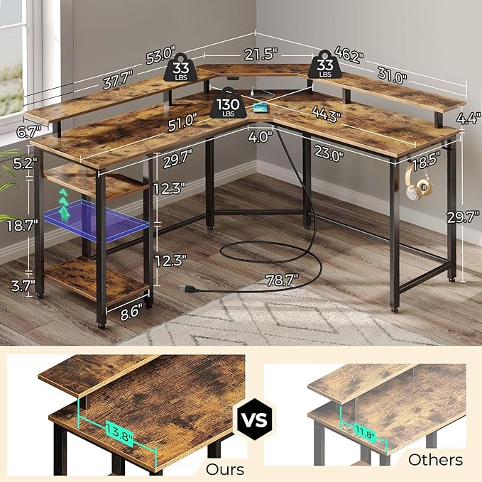 Rolanstar L Shaped Gaming Desk - Image 3