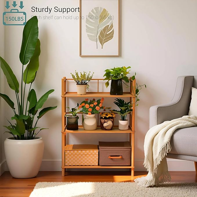 GOGOGO Bamboo Bookshelf -Tool-Free Assembly, Eco-Friendly Wooden Bookcase - Image 2