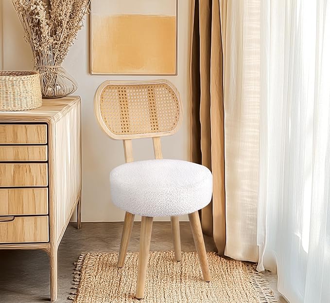 Rattan Dining Chair, Kitchen Dining Room Chairs, Mid Century Modern Boucle Chair - Image 6