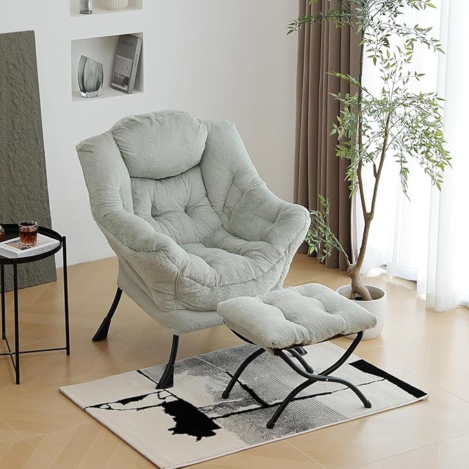 Lazy Chair with Ottoman, Modern Chair with Folding Footrest, Lounge Accent Chair - Image 7