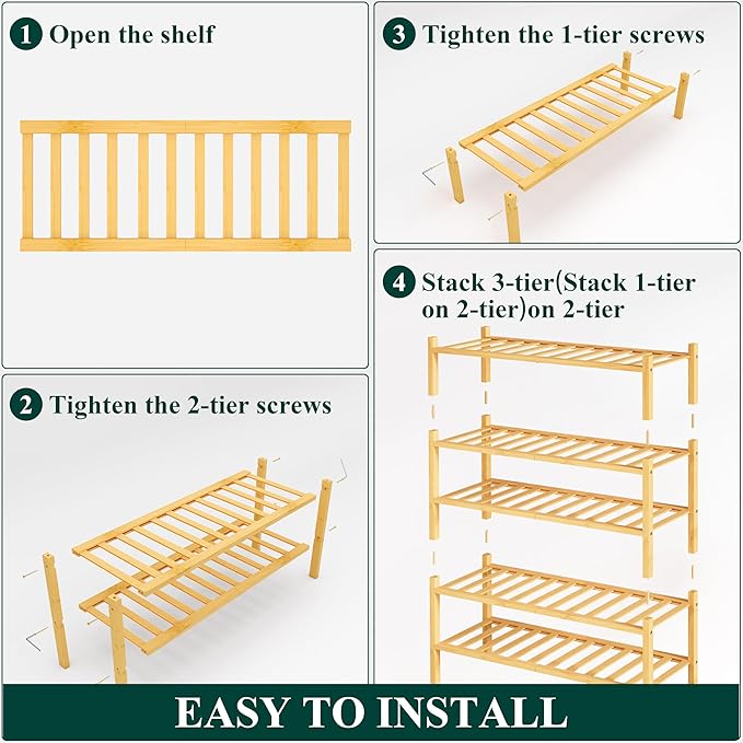 Smiry Shoe Rack, 5 Tier Bamboo Shoe Organizer, Stackable Free Standing Wooden - Image 6