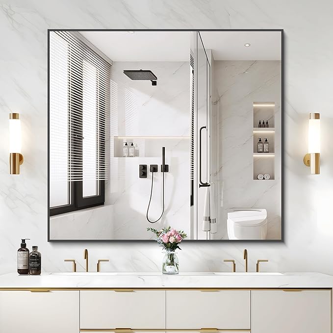 Black Bathroom Mirror for Wall, 36x40 Inch Rectangle Mirrors - Image 2