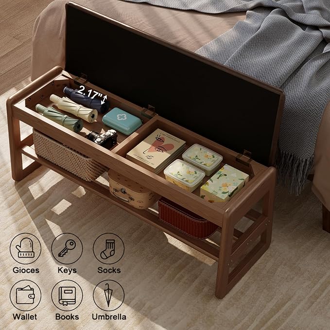 Shoe Rack Bench with Cushion, 2 Tiers Shoe Bench with Flip-Top Storage - Image 4