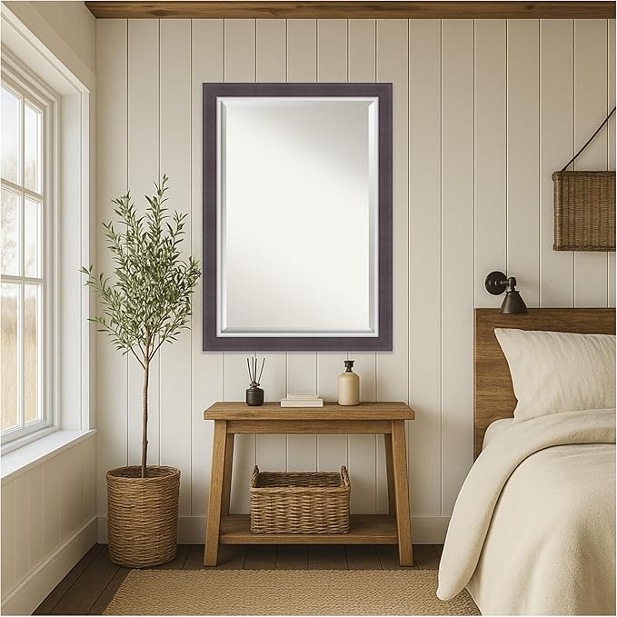 Amanti Art Brown Wall Mirror 30x42 Ellie Brown Silver Rectangle Bathroom Mirror - Image 4