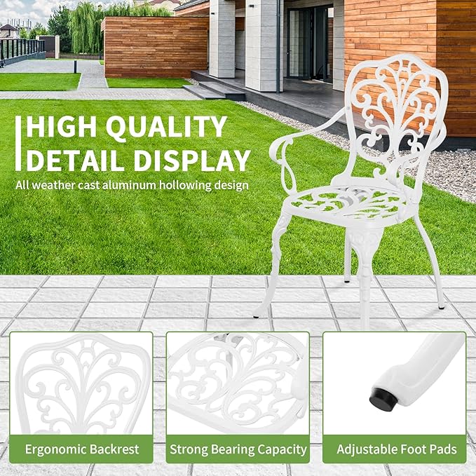 Patio Bistro Set 3 Piece Cast Aluminum Outdoor Bistro Set, Rust Resistance - Image 5