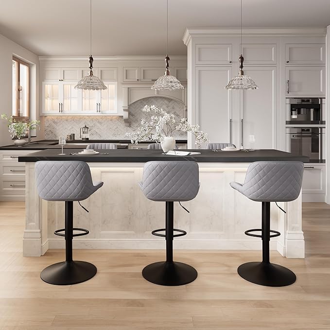 YOUNIKE Grey Bar Stools Set of 2 Kitchen Counter Height Barstools - Image 7