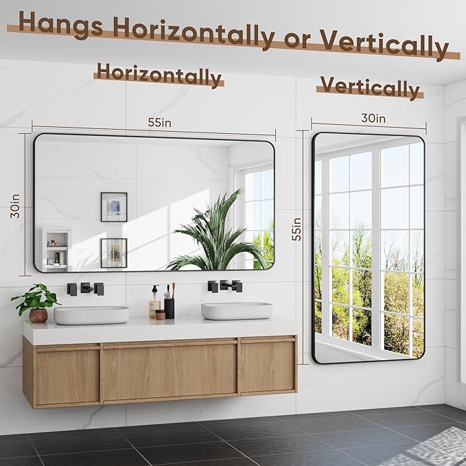 Bathroom Mirror 55" x 30", Large Rectangle Wall Mirror, Entryway Decor - Image 6