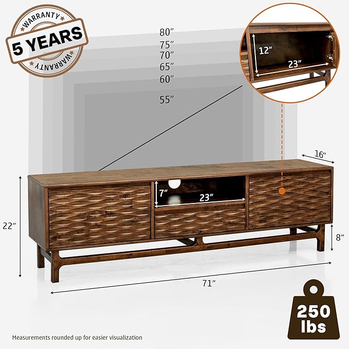 Acacia Elara Wood TV Stand for TVs up to 75+ Inch Entertainment Center - Image 3