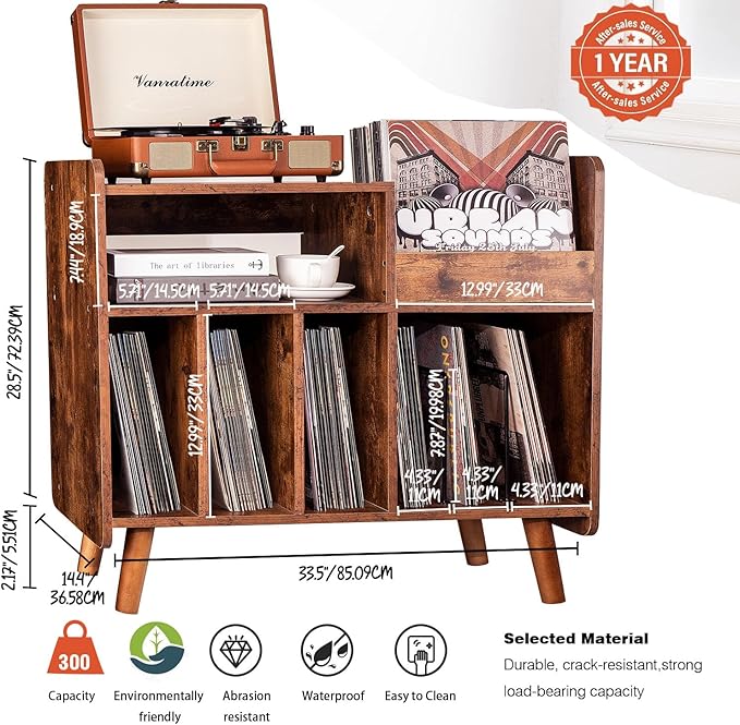 Record Player Stand, Large Record Player Table Cabinet - Image 3