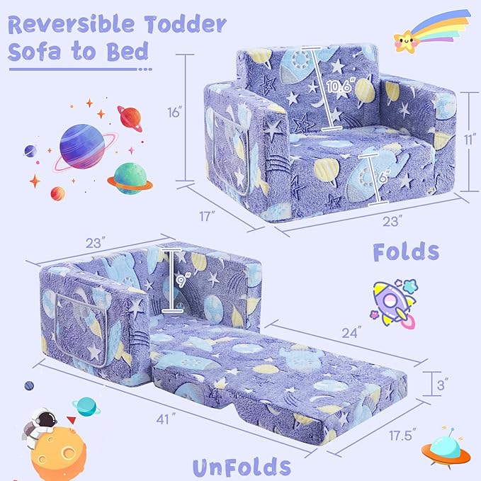 Toddler Chair Comfy, 2-in-1 Soft Toddler Couch Fold Out - Image 2