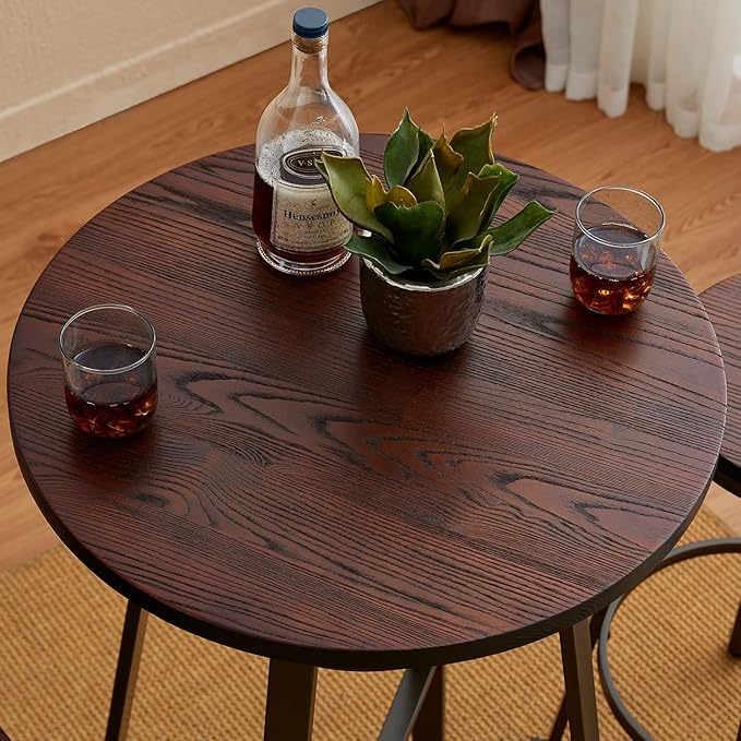 Glitzhome 41.25" H Rustic Steel Bar Table Round Solid Elm Wood Top Dining Room - Image 7
