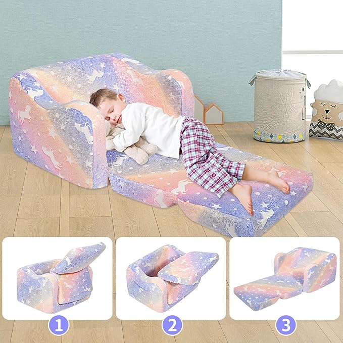 Kids Couch for Toddlers, 2-in-1 Kids Sofa Chair Glow in The Dark, Comfy Soft - Image 6