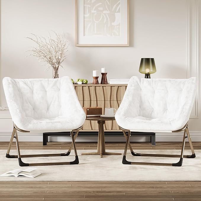 Comfy Chair for Adults, Foldable Living Room Chairs, Soft Faux Fur Folding by Garvee