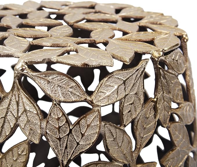 Howard Elliott Olive Leaf Round Side Table & Stool, Unique Bronze Finish Cast - Image 4