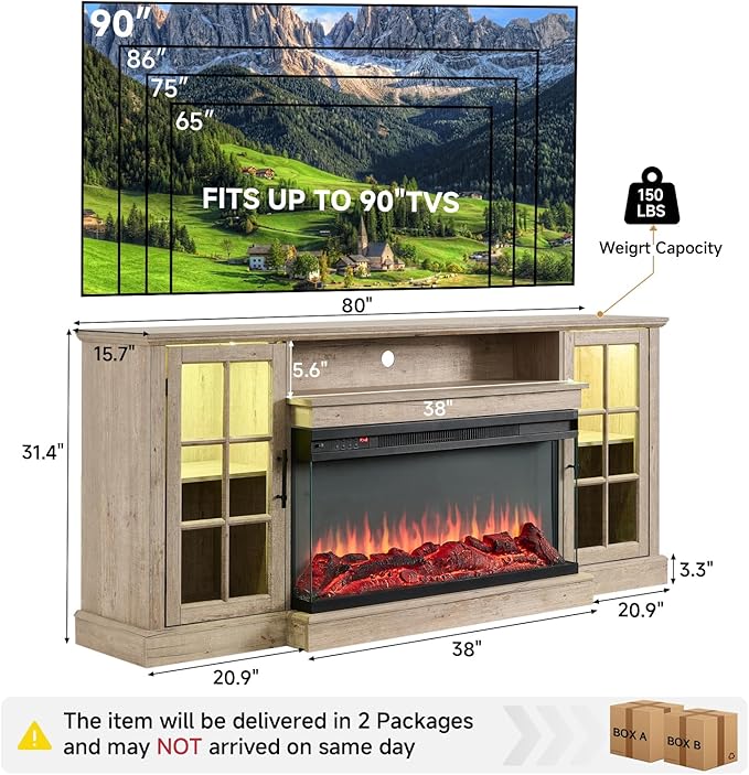 ROCKPOINT 3 Sided Glass 80" Fireplace TV Stand - Image 2