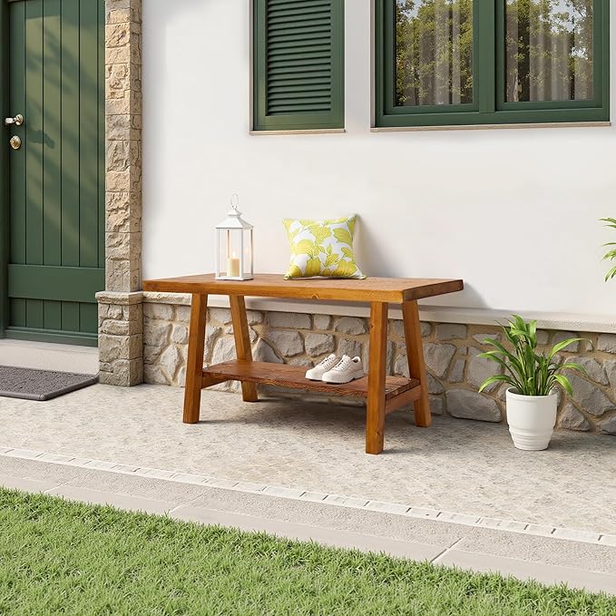 Warmiehomy Solid Wood Bench, 30” Rustic Farmhouse Entryway Bench - Image 4