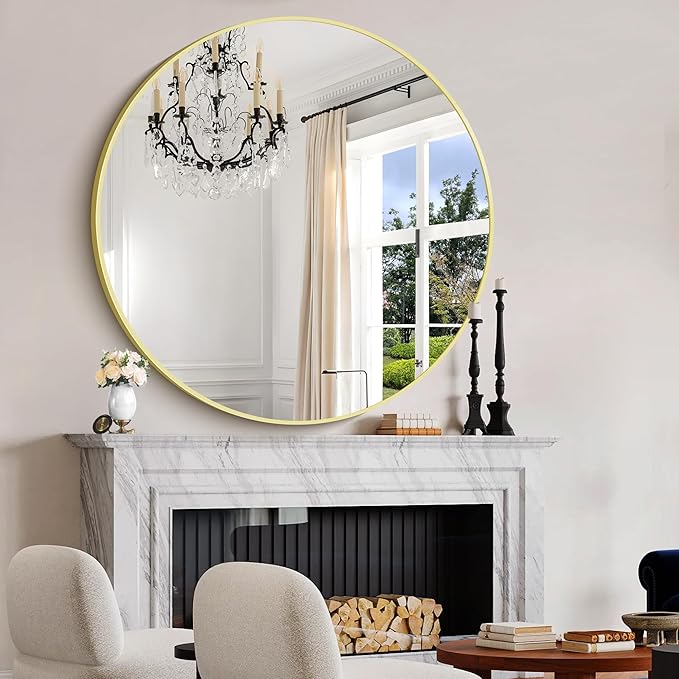 Gold Round Mirror, 48 inch Large Circle Mirrors, Aluminum Metal Frame Big Round - Image 3