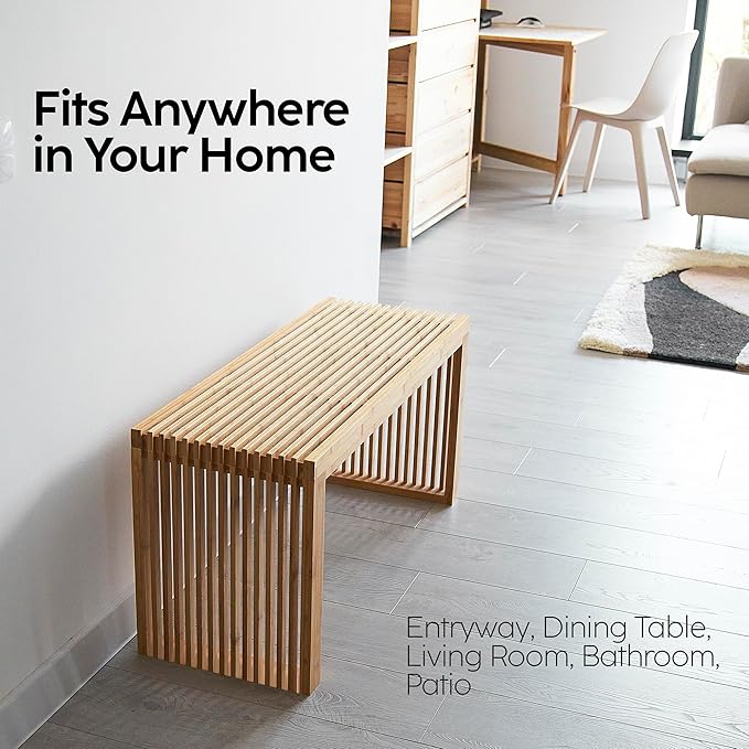Bamboo Natural 36 inch Wooden Bench, Small Wood Benches - Image 4