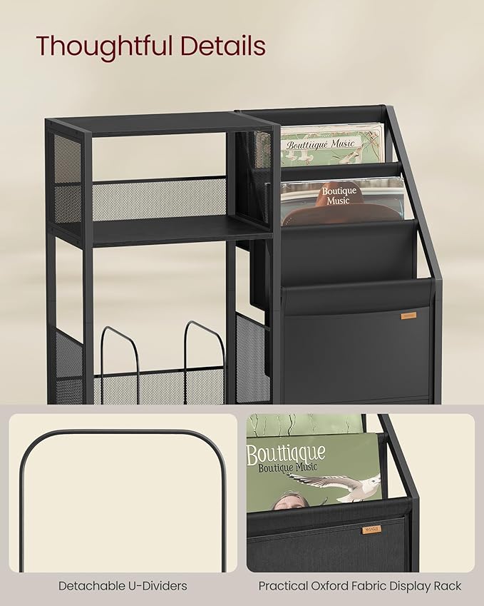 VASAGLE Record Player Stand, 3-Tier Side Table, Vinyl Record Storage up to 140 - Image 5
