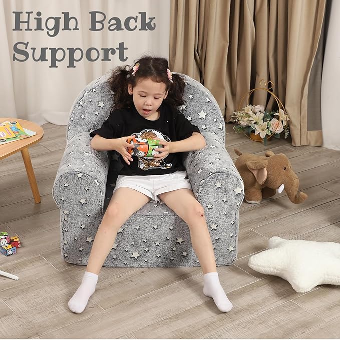 Little Star Kids Sofa with Star Throw Pillow, High Back Toddler Chair Glow in - Image 5