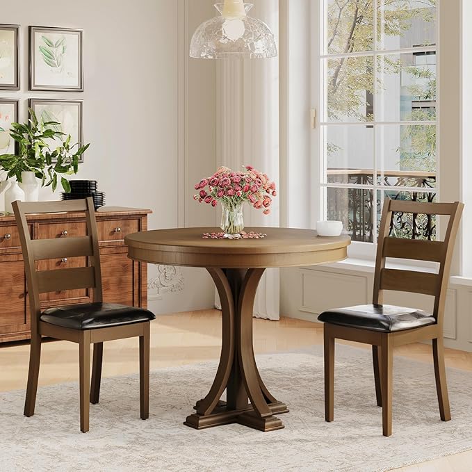 COLAMY Upholstered Dining Chairs Set of 4, PU Leather Ladder High Back Dining - Image 3