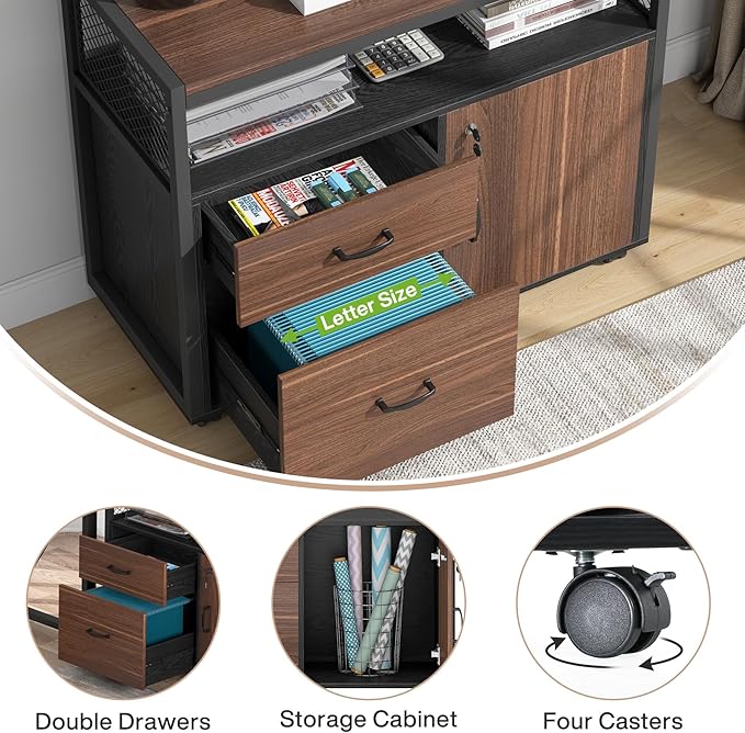 Tribesigns L Shaped Desk with Drawer Cabinet, 2 Piece Home Office Furniture - Image 6