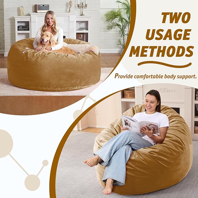4FT Bean Bag Chair with Ultra Soft Velvet Cover Bean Bag Sofa with Memory Foam - Image 5