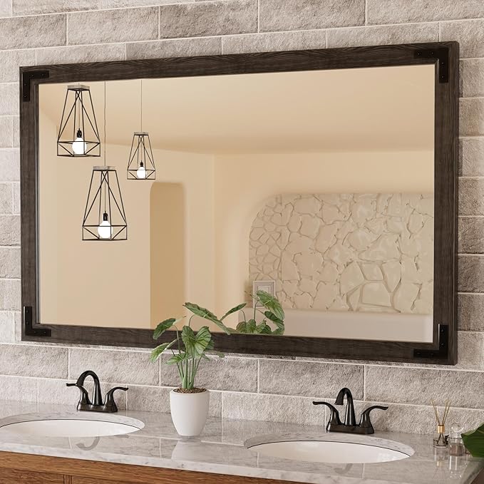 TETOTE 48 x 30 Black Wood Mirror by TETOTE