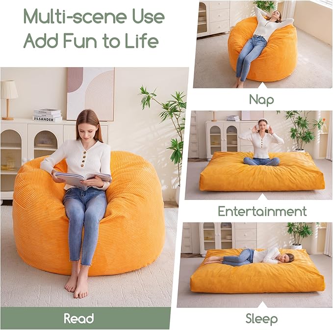 Giant Bean Bag Chair Bed for Adults, Convertible Beanbag Folds from Lazy Chair - Image 4