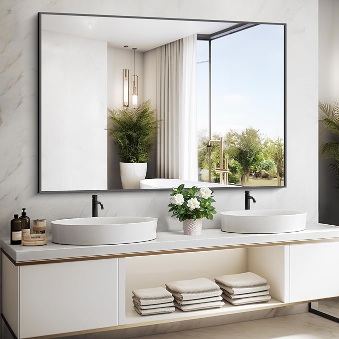 Bathroom Black Mirror, 36x55in Black Rectangle Mirror - Image 2