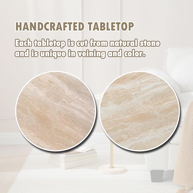 Φ9.8-inch Marble Round Drink Table, Stone Finish Pedestal End Table - Image 3