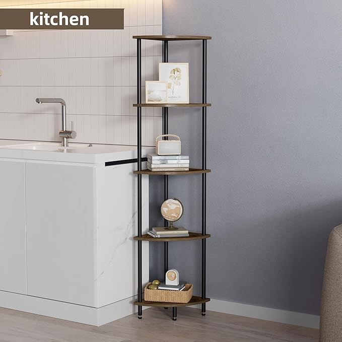 5 Tier Corner Shelf, Bookcase for Small Spaces, Corner Display Shelf, Plant - Image 4