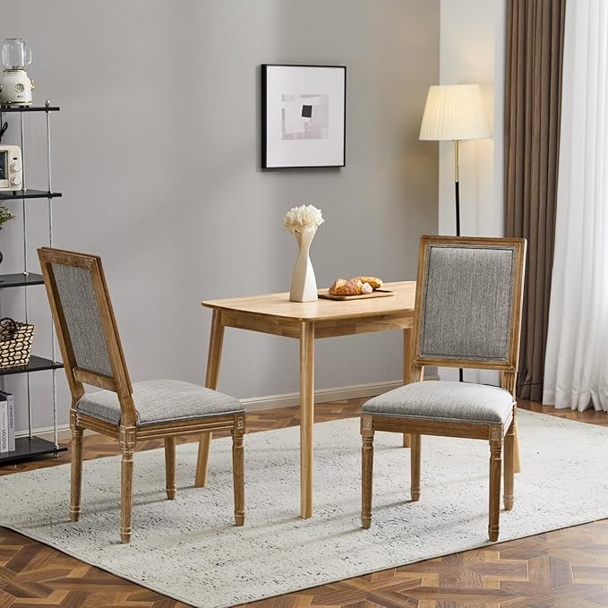 Merax Upholstered Solid Wood Dining Chairs Set of 2, French Country Style - Image 5