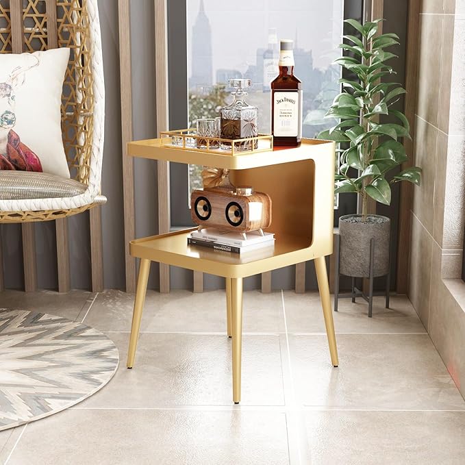 Gold Nightstand with Storage, 2 Tier Small End Tables Bedroom, Modern Side - Image 7
