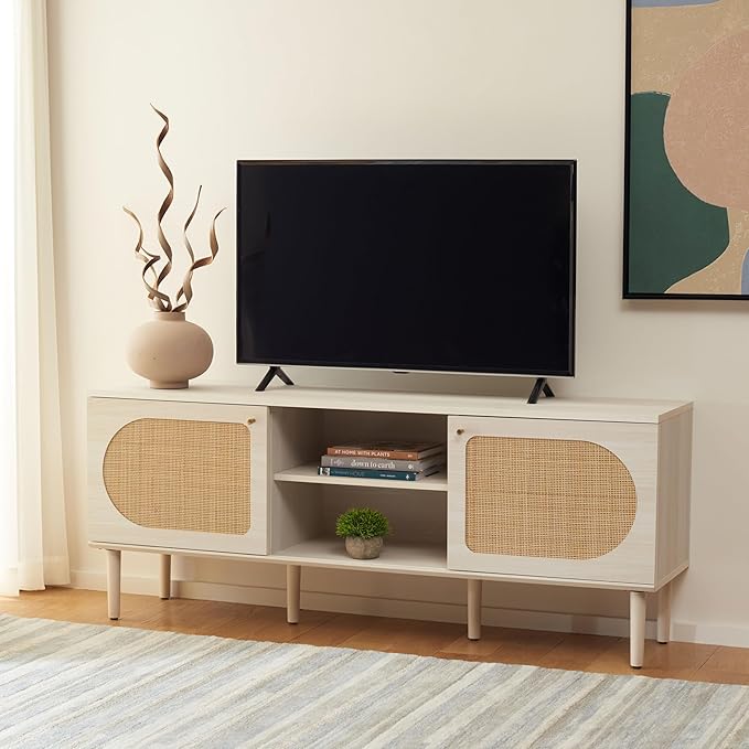 SAFAVIEH Claude TV Stand for up to 65" Flatscreen – Bleached White & Natural by SAFAVIEH