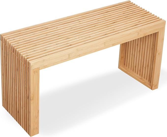 Bamboo Natural 36 inch Wooden Bench, Small Wood Benches by SWEVEN