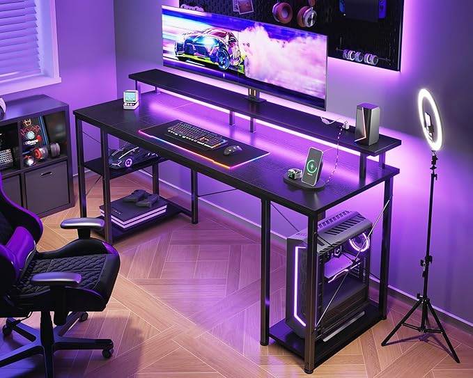 ODK 63 Inches Gaming Desk with LED Lights, Computer Desk with Monitor Stand - Image 6