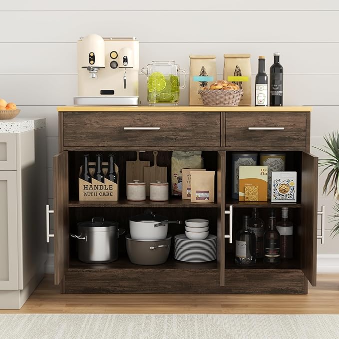 Shintenchi 3 Doors Farmhouse Sideboard Buffet Cabinet, Wood Coffee Bar Cabinet - Image 6