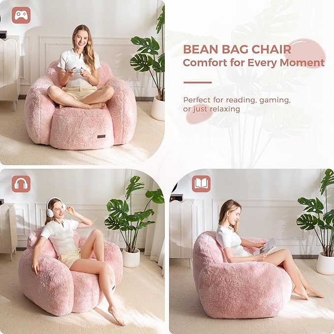 MAXYOYO Bean Bag Chair, Comfy Pebble Shaped Single Bean Bag Sofa - Image 4
