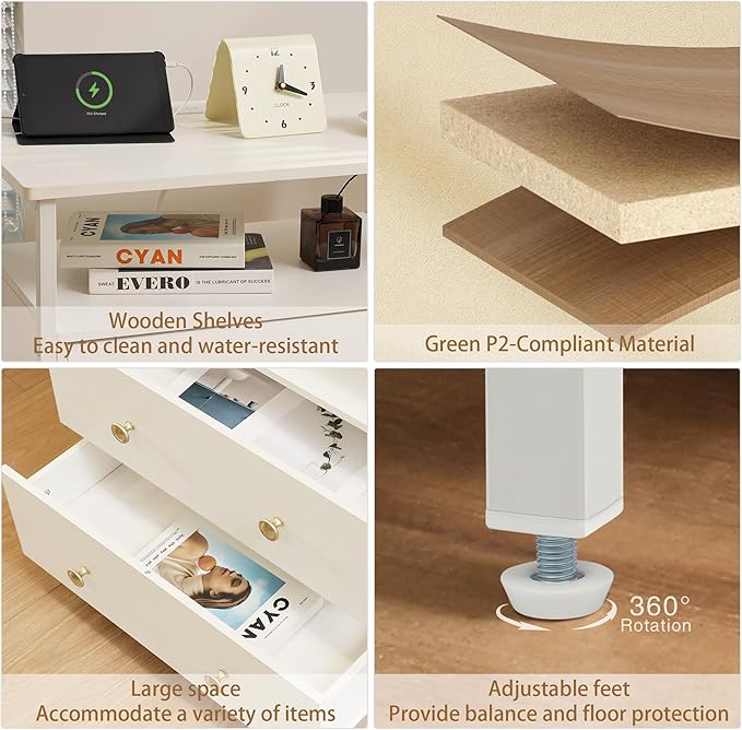 27 inch Wide Nightstand with Charging Station, Bedside Table with Open Shelf - Image 6
