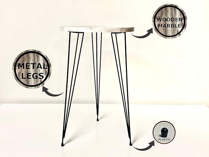 PAK HOME - Set of 2 End Table - High Gloss Shiny Grey Marble Look Round Wood - Image 6