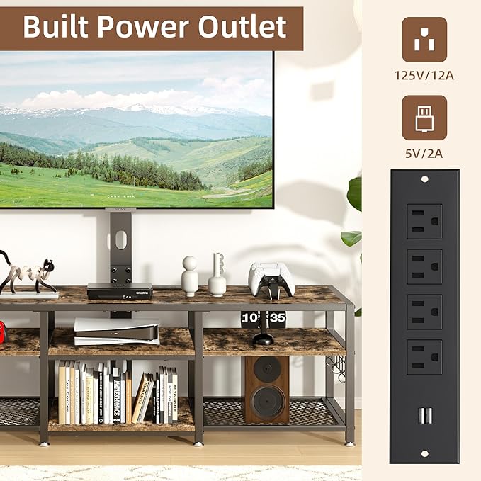 VECELO 63" TV Stand with Mount and Power Outlets, Entertainment Center Console - Image 5