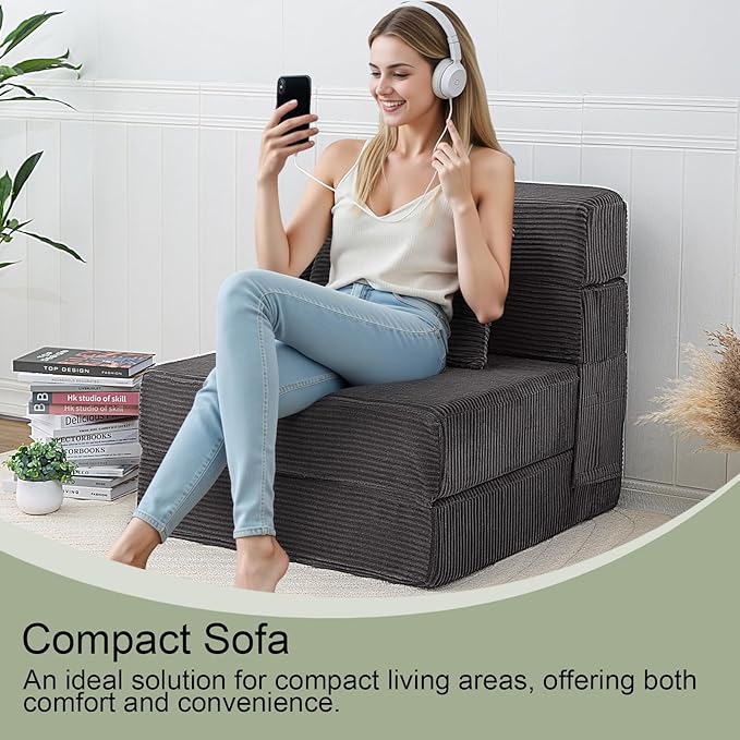 MeMoreCool Boneless Folding Sofa Bed Single, Corduroy Convertible Sleeper Chair - Image 3
