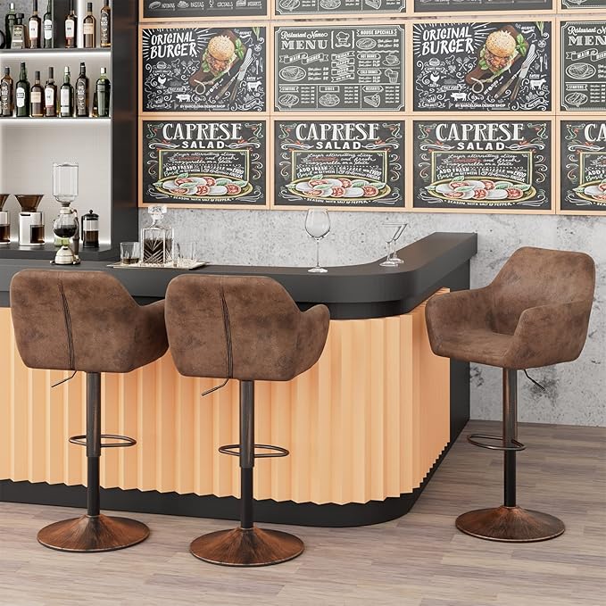 Keyluv Bar Stools Set of 2 for Kitchen Counter Adjustable Swivel Height - Image 6