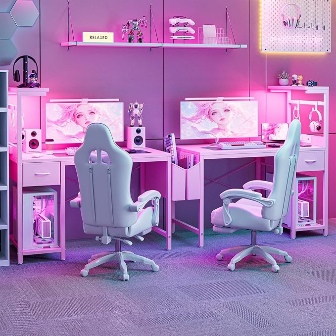 Gaming Desk 47 Inch with Power Outlet and LED Light, Computer Desk with - Image 4