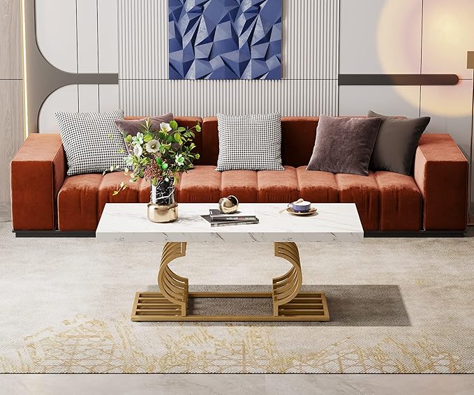 Tribesigns Modern Coffee Table, 47 Inch Faux Marble Cocktail Table - Image 4