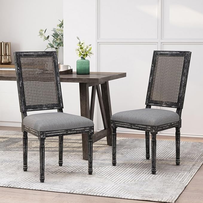 Merax Upholstered Solid Wood Dining Chairs Set of 2, French Country Style - Image 4