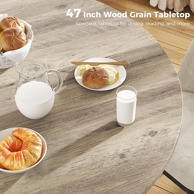 Unovivy 47" Round Dining Table for 4-6, Space Saving Circle Kitchen Dinner Table - Image 4