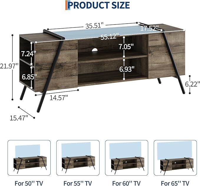 Garvee 55 Inch TV Stand with Slanted Metal Legs, Industrial Media Console with - Image 7