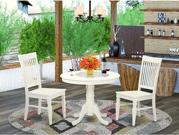 East West Furniture ANWE3-LWH-W 3 Piece Kitchen Table Set - Image 6
